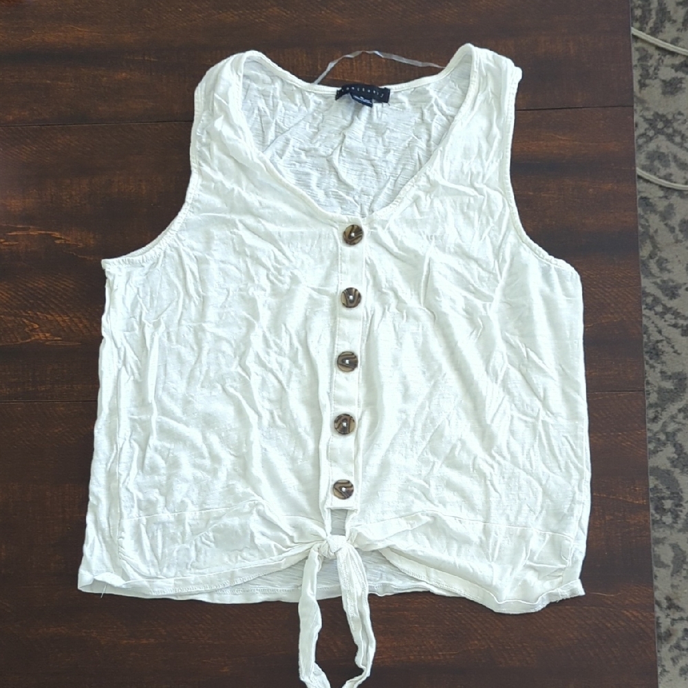 Sanctuary White Buttoned Tie Front Tank Top